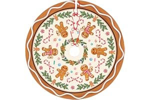 ODFOVOWO Gingerbread Man Candy Christmas Tree Skirt Orange Xmas Tree Mat Halloween Christmas Tree Ornaments Decorations Holiday Party Indoor Outdoor 48"