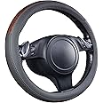 CAR PASS Wood Grain Microfiber Leather Steering Wheel Cover, Universal Fit for 14 1/2-15 inch Gray Steering Wheel, Anti-Slip Veins Design,Trucks, Suvs,Vans, Sedans (Gray)