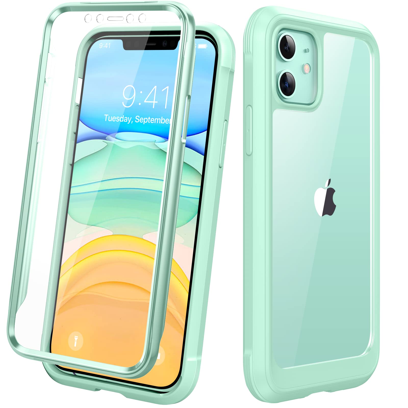 Diaclara Compatible with iPhone 11 Case, Full Body Rugged with Built-in Touch Sensitive Anti-Scratch Screen Protector, Soft TPU Bumper Case Clear Compatible with iPhone 11 6.1" (Pistachio Green) — image 1