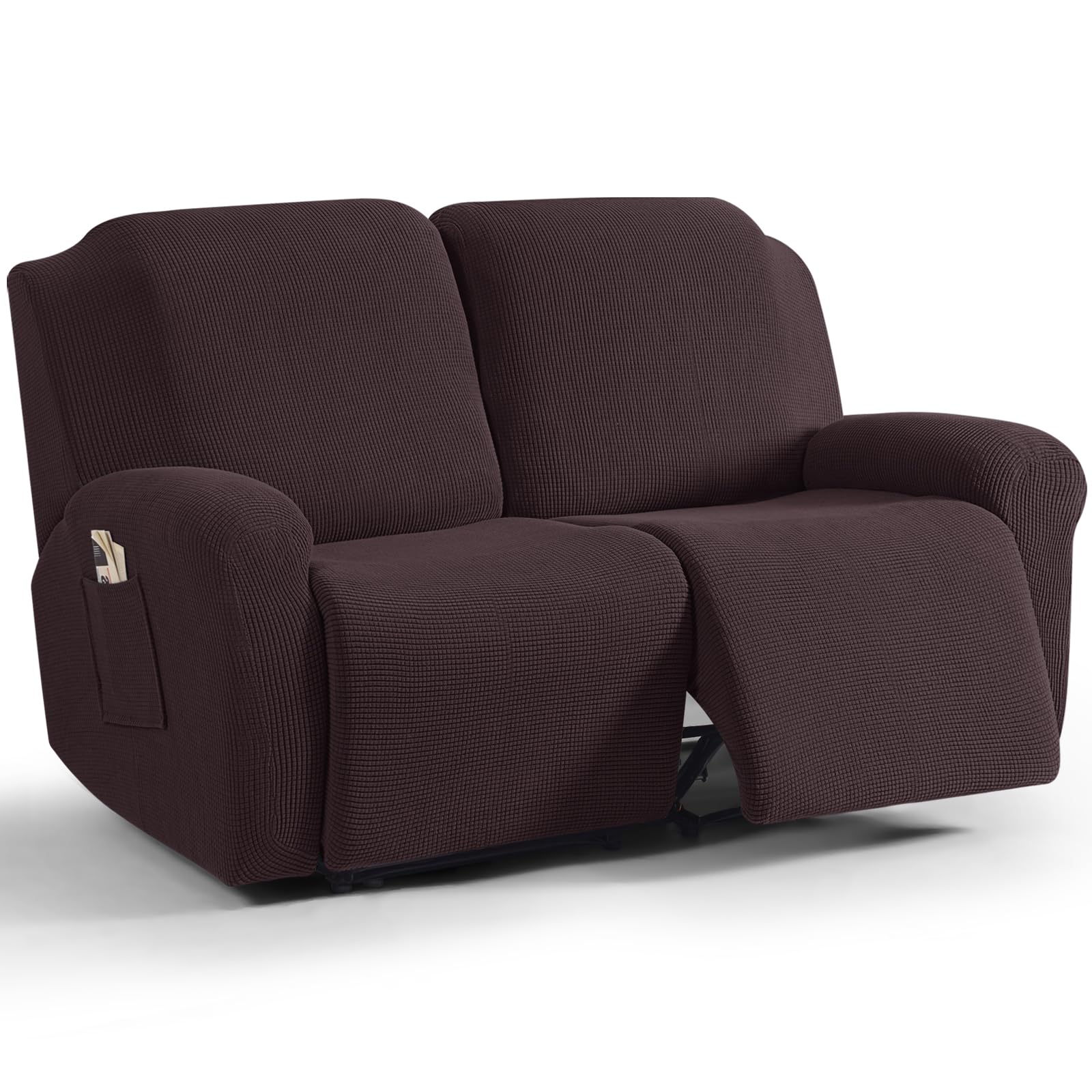 Photo 1 of TAOCOCO Recliner Loveseat Slipcover, 6 Pieces Dual Recliner Sofa Covers for 2 Seat Dual Reclining Loveseat Couch, Stretch Soft Jacquard Pattern Furniture Protector with Elasticity (2XL, Dark Coffee)