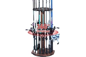 Lnmuzm 360 Degree Rotating Wood Fishing Rod Holder, fishing pole holders for garage up to 16 Fishing Rods, Fishing Gear Equipment Storage Organizer for Garage, Basement, or Shed Round