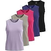 Real Essentials 5 Pack: Women's Dry-Fit Tank Top - Racerback Sleeveless T-Shirt Athletic Workout Gym Shirt (Plus Available)