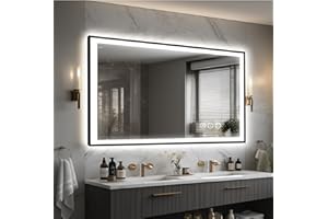 Megatex 48x30 Lighted Mirrors for Bathroom Wall, Modern Rectangle Matte Black Mirror, Tempered Glass，Double Lights, 3 Colors Dimmable Temperature, IP54 Enhanced Anti-Fog, Memory (Horizontal/Vertical)