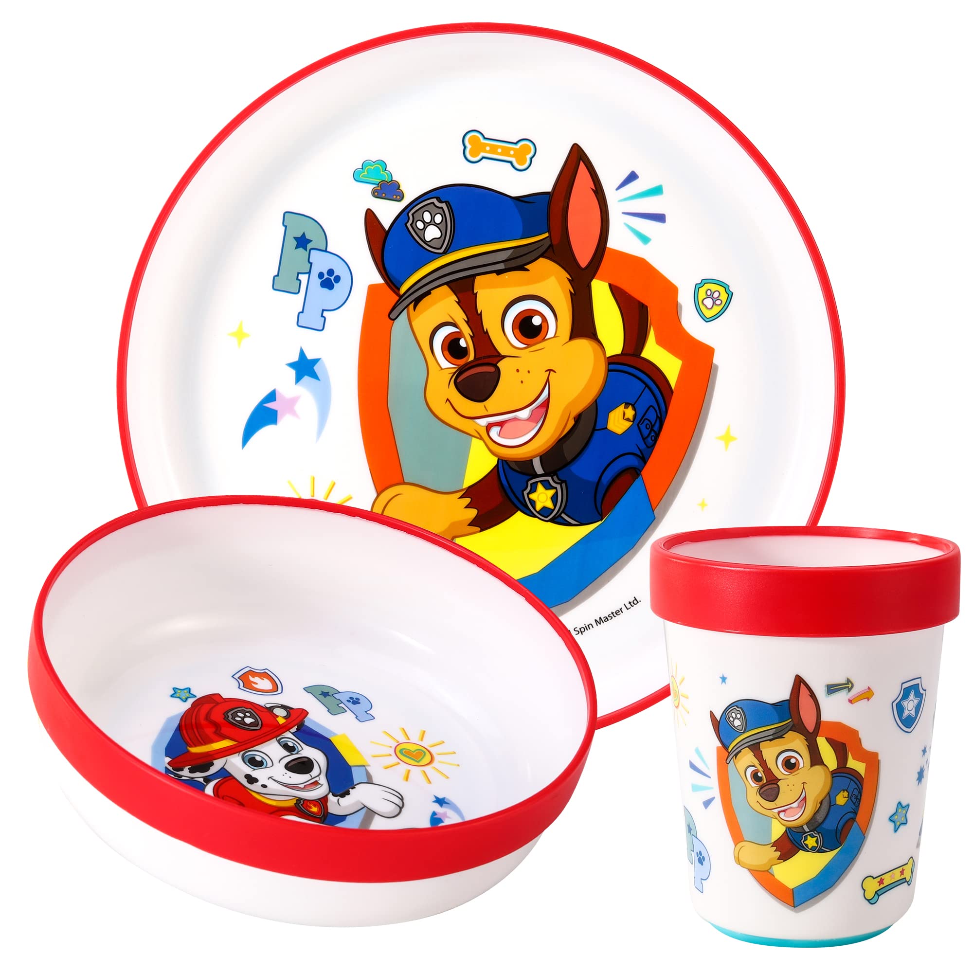 Paw Patrol 3pcs Reusable Bicolor Premium Kids Dinner Tableware Set Plate, Bowl & Tumbler, BPA Free