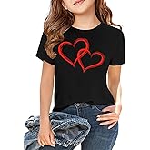 Kids Valentine's Shirts for Girls Boys Love Heart Graphic Shirt Teens Valentine's Day Short Sleeve Tees Tops