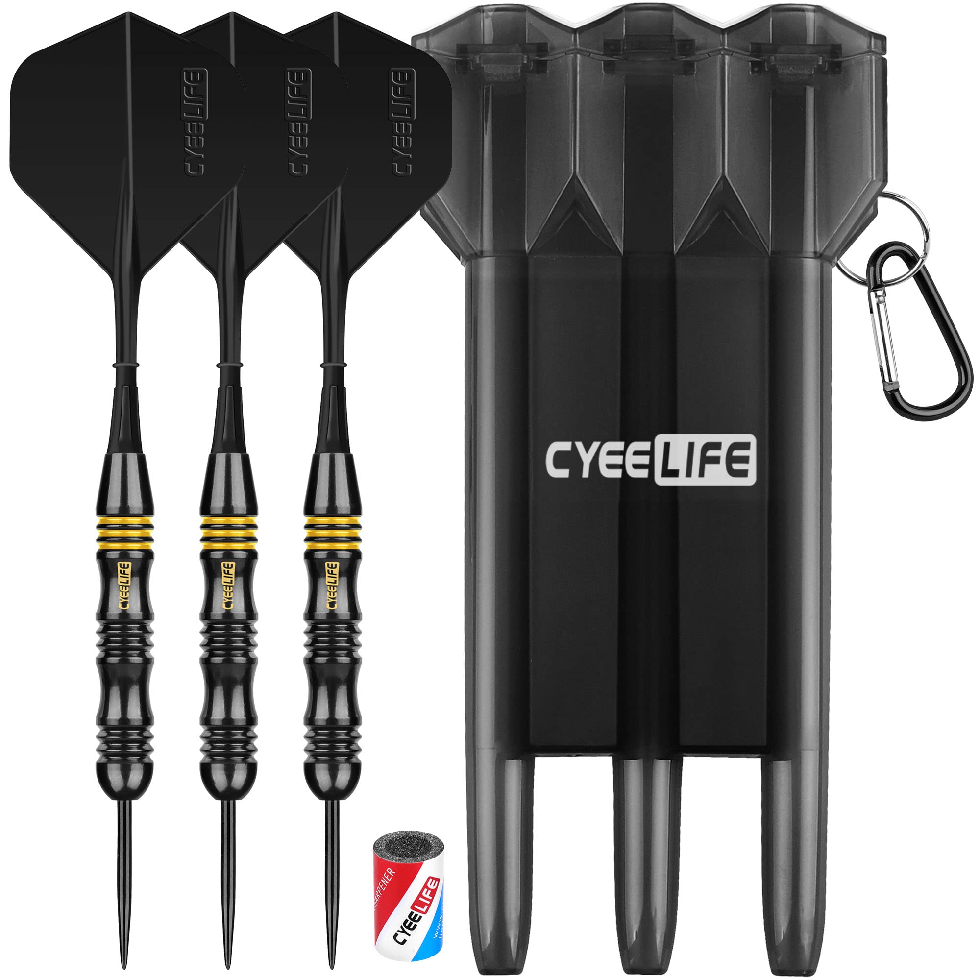 CyeeLife Steel Tip Darts 26g Set - Professional Brass Dart Set with Case, Sharpener & Integrated Flights