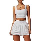 BOCIW 2 Piece Tennis Dresses for Women High Waisted Pleated Skirt Sets Square Neck Workout Crop Tank Tops Golf Outfits