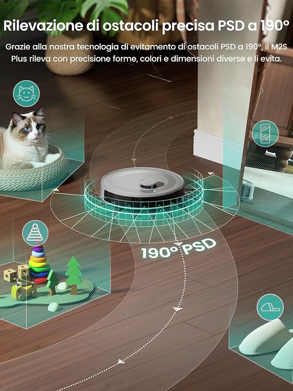 M2S Plus Robot Aspirapolvere Lavapavimenti con Mappatura, 10000Pa