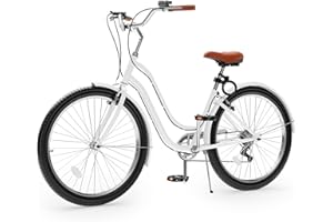 YITAHOME 24 & 26 Inch Beach Cruiser Bike, 7 Speed & Single Speed Commute Bike, Step-Through Bicycle for Adult Women & Men, Steel Frame Cruiser Bike with Full Front & Rear Fenders