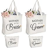 Aoriher 4 Pcs Mother of The Groom Mother of The Bride Canvas Tote Bags with Makeup Bags Mom Gift for Wedding Engagement Announcement Party Appreciation Gifts for Future Mother in Law