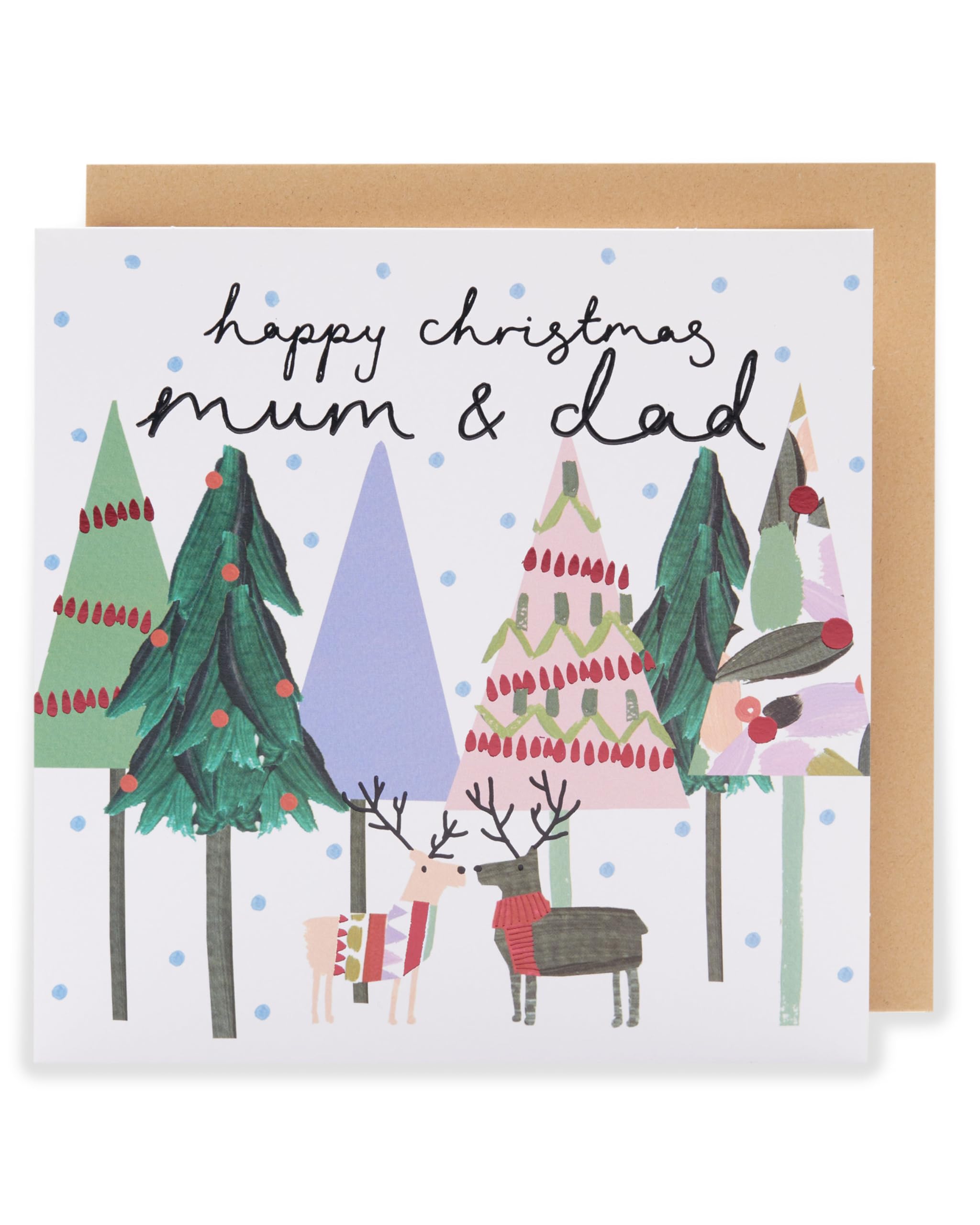 UK Greetings Mum & Dad Christmas Card Artistic Reindeer Kindred Art Range Xmas Greetings - Kindred Art Range Vibrant Design, Heartfelt Message, Eco-Friendly, Keepsake, Parent Cards, Relations