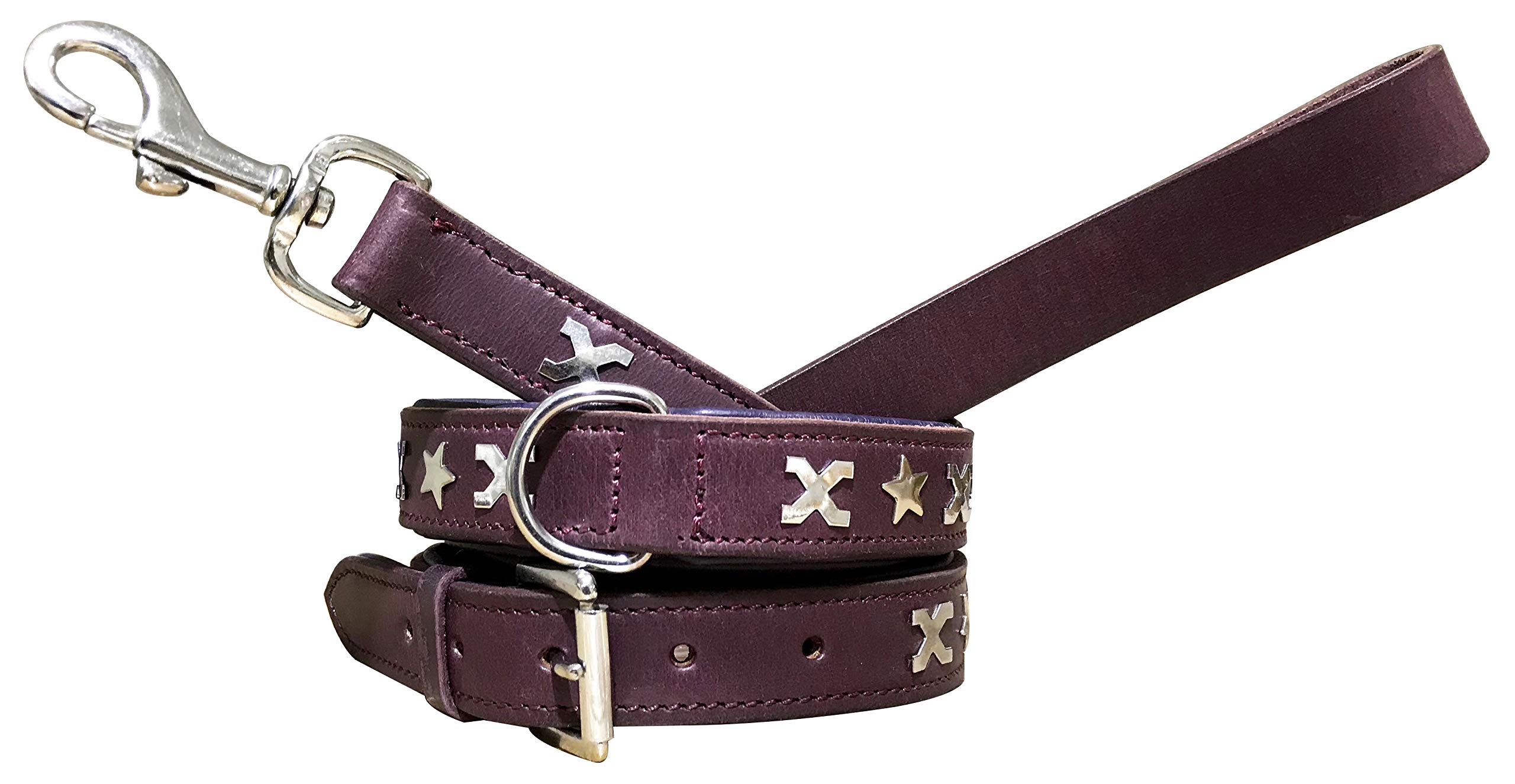 BRADLEY CROMPTON Genuine Leather Matching Pair Dog Collar and Lead Set M