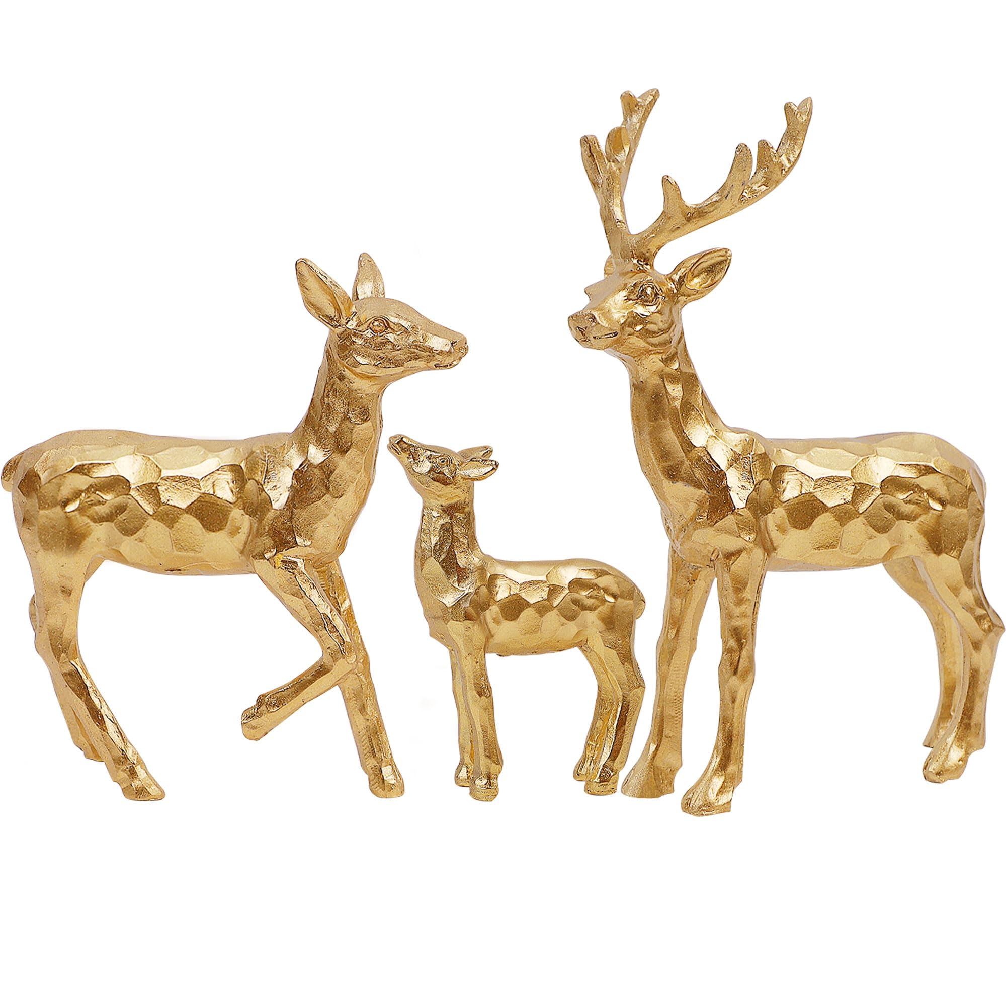 Photo 1 of Lulu Home 3 PCS Christmas Tabletop Decorations, Resin Golden Reindeer Family Figurines with Diverse Postures, Xmas Holiday Winter Centerpieces Ornaments for Mantel Shelf Sill Home Office Decor