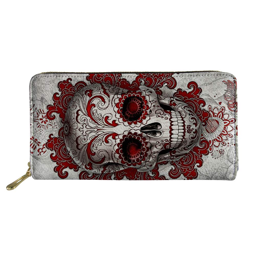 Biyejit Skull Print Coin Purse Leather Zip Phone Clutch Large Travel Organizer Women Travel Case