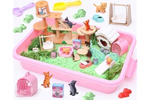Lorfancy Cat Sandbox Toys Kids Play Sand Kit Toddler Sensory Bin Toy 2.2lbs Sand Pet Cat Figures Care Role Pretend Play Beach Toy Birthday Gift for Girls Boys 3 4 5 6 7 8 Years Old