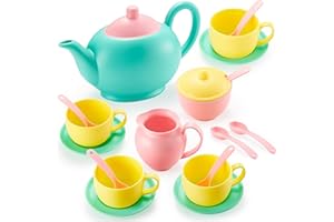 JOYIN 18PCS Pretend Tea Party Set Play Food Accessories BPA Free, Phthalates Free, Plastic Tea Set, Mini Kitchen for Kids, Gi