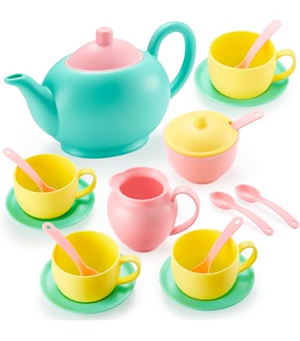 Service à Thé Funky Flowers Goki 14 Pièces - Métal Robuste - Plateau 23,5 Cm - Dès 2 Ans - Jeu D'imitation Et Dînette