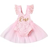RWYBEIW Baby Girl First Birthday Outfit Ruffle Lace Romper Princess Tutu Dress Shiny ONE Cake Smash Photoshoot Party Outfit