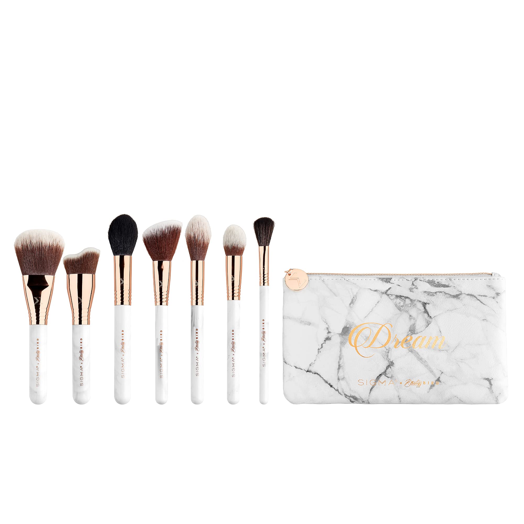 Sigma Beauty x BeautyyBird The Dream Face Brush Set - Includes 7 Different Makeup Brushes - Foundation Brushes, Contour & Highlighter Brushes, Concealer Brushes & Beauty Bag