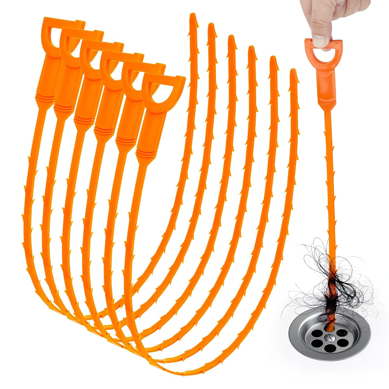 Photo 1 of 25 Inch Snake Drain Clog Remover Tool, 6PCS Hair Drain Cleaner Tool, Hair Cather Shower Drain Tool, Drain Auger hair Cleaning Tool for Shower Kitchen Sink Bath Tub Bathroom