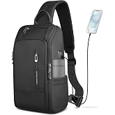 HEROIC KNIGHT Crossbody Sling Bag for Men, Waterproof Sling Crossbody | Backpack with USB Charging Port, Anti Theft Chest Shoulder Hiking Bags Daypack for Commute, Work, Sport, Travel - Black