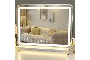 LuxeVue Vanity Mirror with Lights, 23" x 19" Large Makeup Mirror with 3 Color Modes & Adjustable Brightness, Detachable 15x S