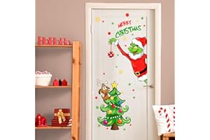 Mfault Merry Christmas Cartoon Character Door Stickers Decals, Xmas Tree Max Dog Removable Winter Door Decorations, Funny Holiday New Year 2025 Home Decor for Refrigerator Door Wall Window