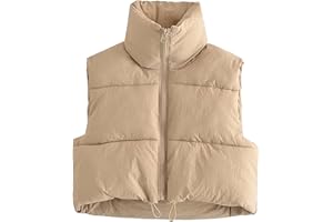 Daacee Women's Lightweight Winter Crop Puffer Vest Warm Sleeveless Zip Up Stand Collar Padded Gilet