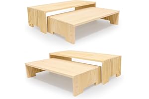 Yikaroeli Display Riser Wood Risers Cupcake Stand 2 Tier Racks Decorative Rectangular, 2 Set 4 Pieces Cologne Perfume Organizer Dessert for Vendors Event