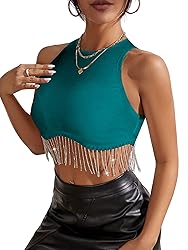 Milumia Women Party Crop Tank Tops Rhinestone