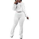 Womens 2 Piece Sweatsuits Long Sleeve Zip Up Hooded Striped Legging Pants Set Tracksuit Jogger Outfits
