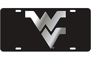 Craftique West Virginia Mountaineers Mirrored Black Plate w/Silver WV, Officially Licensed, Made in USA, 6" x 12"