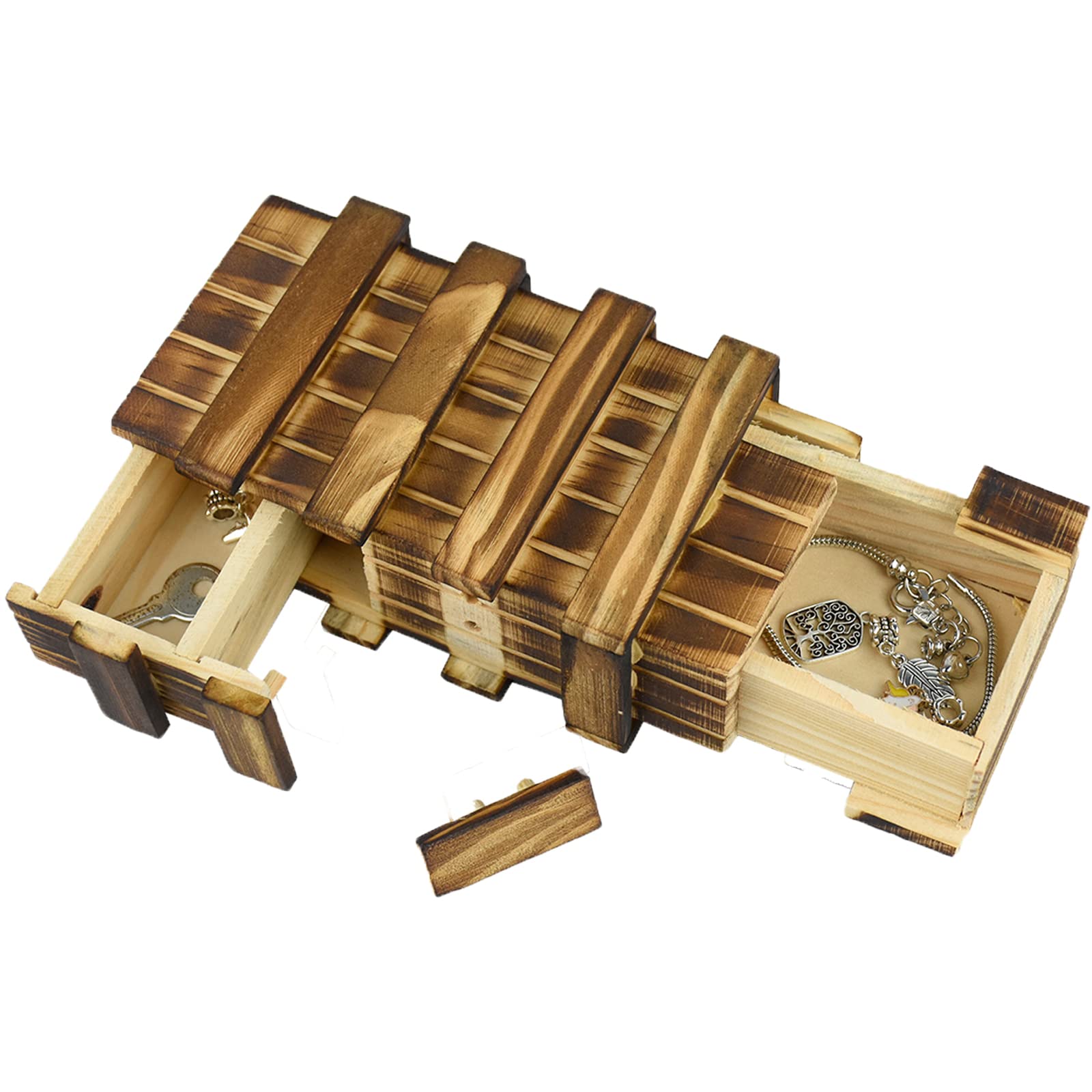 Coriver Wooden Secret Puzzle Box, Brain Teasers Box Gift Box for Adults Kids with 2 Compartments, Magic Puzzle Boxes for Money Vouchers Jewellery Birthday Gift, 15cm x 8 cm x 5 cm