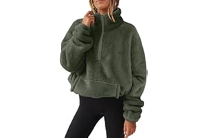 Women Half Zip Sherpa Fleece Pullover Cozy Soft Fall Winter Sweatshirt Stand Collared Baggy 2025 Long Sleeve Sweater