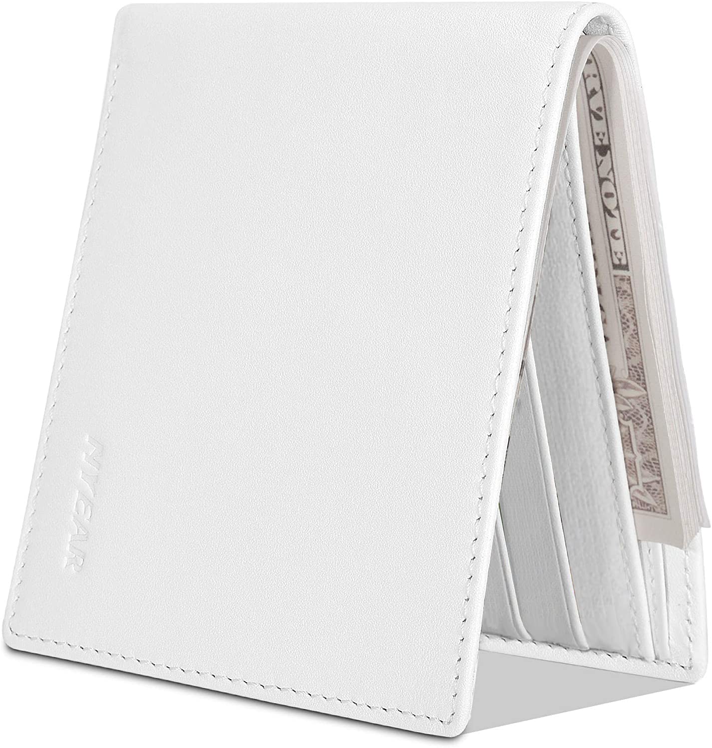 NYEAR Slim Mens Bifold Wallet in White - Compact Leather Wallets for Men, Perfect Gifts for Any Occasion