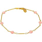 LIFETIME JEWELRY Womens Gold Anklet Pink Hearts Ankle Bracelet 24k Real Gold Plated