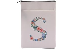 HANAMIYA NA Initial S Book Sleeve Book Pouch with Zipper Washable Book Covers for Hardcover Personalized Reading Accessories for Book Lovers Book Club Gifts Monogrammed Gifts for Women Girls Ssiters Reader