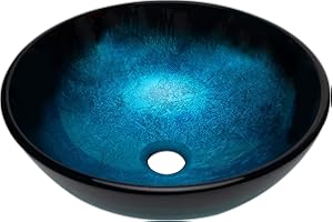 YIMAI INGENUITY YIMAI Blue Round Vessel Sink, 13.8" Glass Artistic Bathroom Countertop Basin with Gradient Pattern, Tempered Glass Above Counter Sink Bowl, Modern Finish