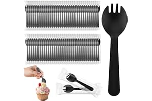 ZILAMGOO 200 Pcs Mini Plastic Sporks Disposable Individually Wrapped Disposable Sporks Plastic Spork 2-in-1 Utensils for Party Wedding Birthday Picnic Family Gathering (4.33'' x 1.22'',black)