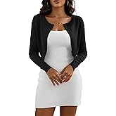 Casuashion Women's Cropped Cardigan Sweaters Crew Neck Button Down Open Front Knit Bolero Shrugs