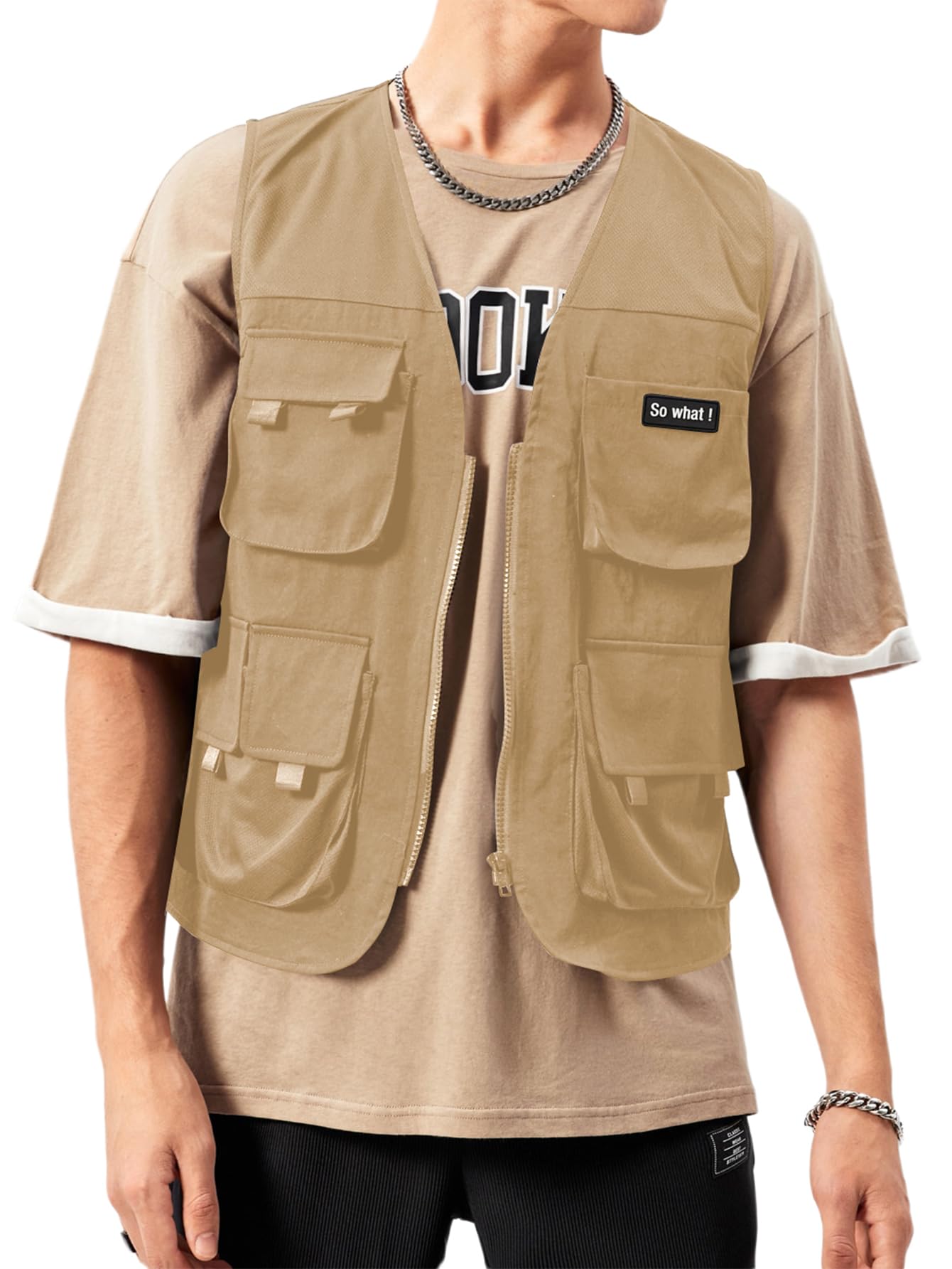Verdusa Men's Sleeveless Letter Patched Buckle