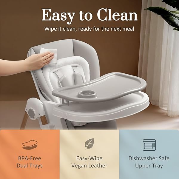 MALLIFY FOLDABLE HIGH CHAIRS FOR BABIES AND TODDLERS, 3-IN-1 CONVERTIBLE BABY HIGH CHAIR WITH REMOVABLE SOFT CUSHION AND TRAY, ADJUSTABLE HEIGHT & RECLINE, LOCKABLE WHEELS, LIGH GRAY