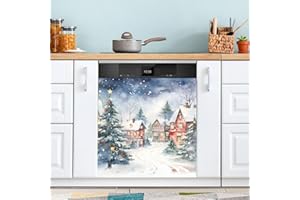 JIPONI Dishwasher Magnetic Cover Christmas Tree Snow Dish Washer Magnet Kitchen Art Decor, Dishwasher Magnetic Sticker 23 W x 26 H