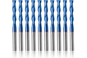 HQMaster CNC Router Bits 1/8" Shank CNC Bit End Mill Flat Nose Carbide Endmill Two Flute Spiral Upcut Milling Cutter Tool Set for Wood PVC MDF Hardwood 10Pcs (1/8"CED x 1/8"SD x 11/16"CEL x 1-1/2"OAL)