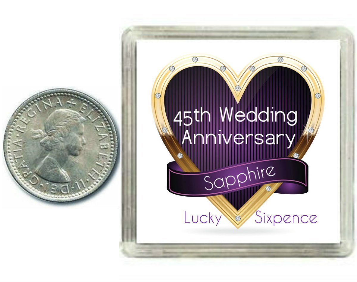 Lucky Sixpence Coin Sapphire 45th Wedding Anniversary, great present idea