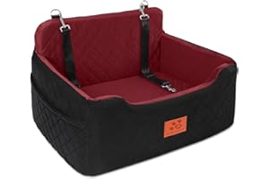 GL GLENSLAVE Dog Car Seat for Medium/Large Dogs, Dog Booster Seat for Pet Under 50lbs or 2 Small Dogs, Detachable and Washable Pet Car Bed, Multi-Functional Pet Booster Seat for Backseat(Black/Red)