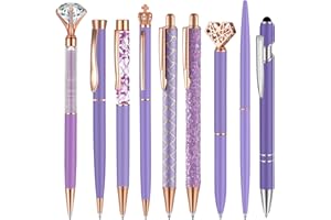 Janmini 9 Pcs Ballpoint Pens Set Metal Crystal Diamond Glitter Pens for Journaling Black Ink Pretty Cute Things Fancy Stationery Gifts for Women Girls Birthday Home Office Desk(Purple)