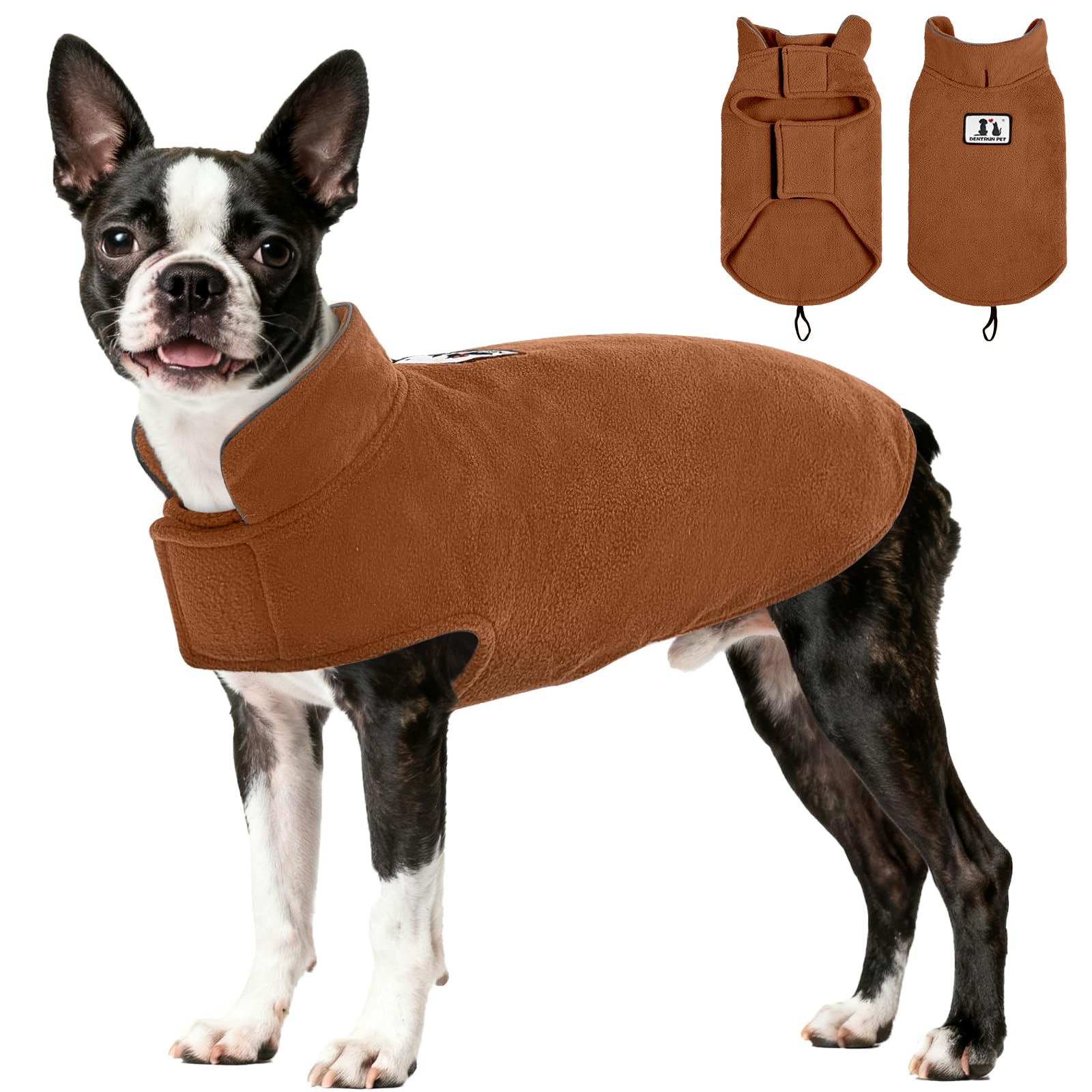 DENTRUN Dog Fleece Coat - Small to Large Dogs, Winter Warm Jacket & Sweater, Reflective, Soft, Adjustable