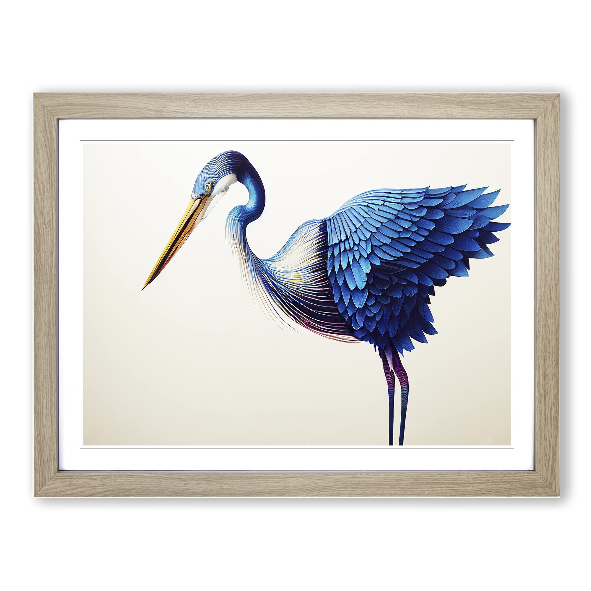 Heavenly Heron Bird Framed Print | A4 Oak Framed Wall Art | Ready to Hang | Modern Animal Picture | Living Room Bedroom Lounge Office