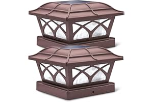 SIEDiNLAR Solar Post Cap Lights Outdoor Glass 2 Color Modes 8 LEDs for 4x4 5x5 6x6 Posts Deck Fence Patio Decoration Warm White & Cool White Lighting Brown (2 Pack)